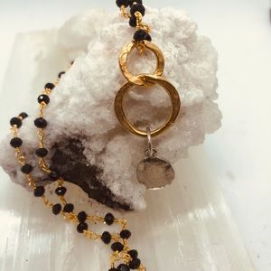 Onyx Rondelle Beaded Chain Retro 3 Tone  Pendant